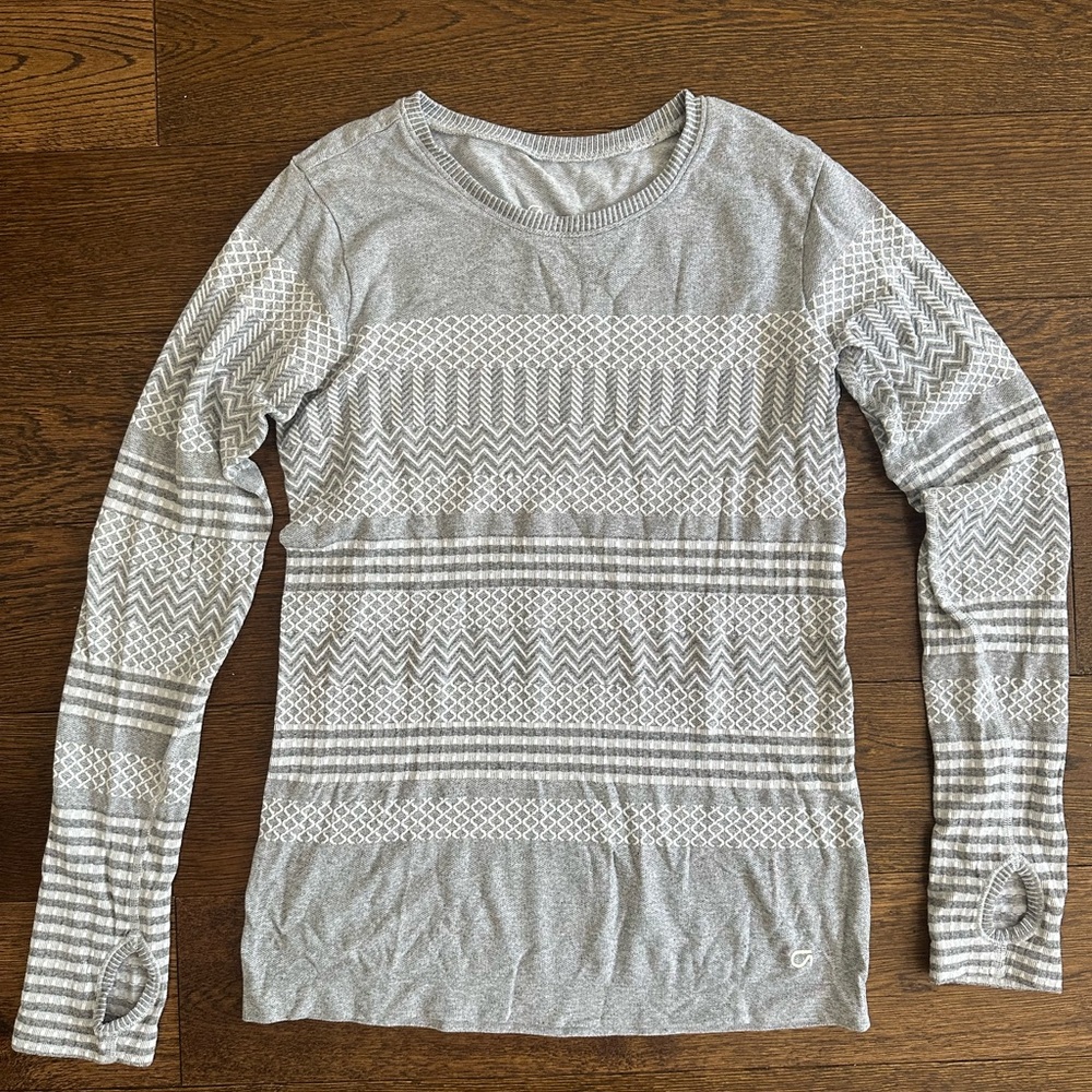 Gap Fit Gray Patterned Long Sleeve Shirt